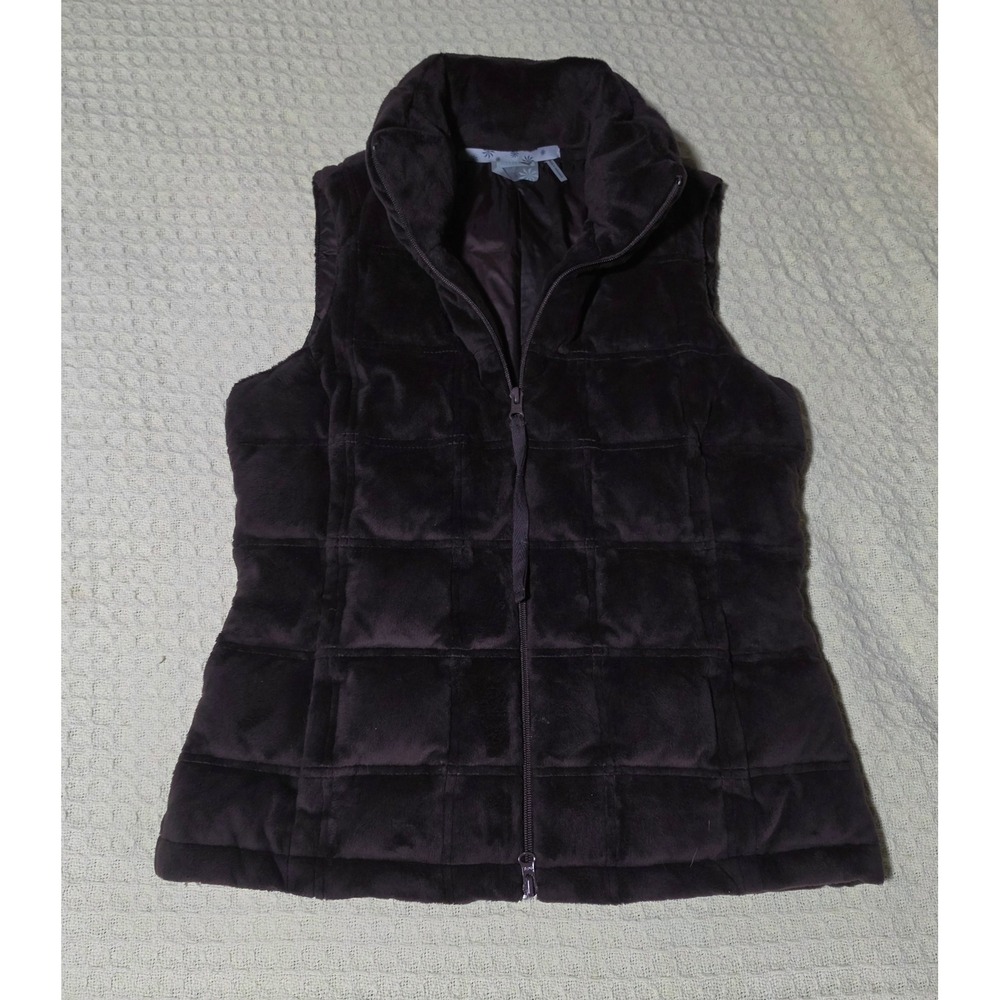 Athleta Womens Small Brown Faux Fur Quilted Puffer Vest Full Zip Sleeveless